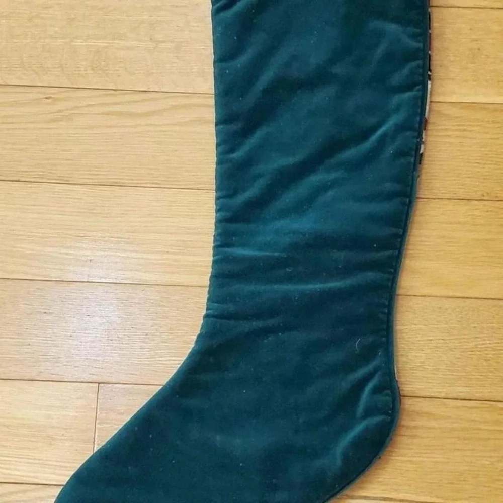 Vintage Needle Point Christmas Stocking Santa's Workshop Velvet‎